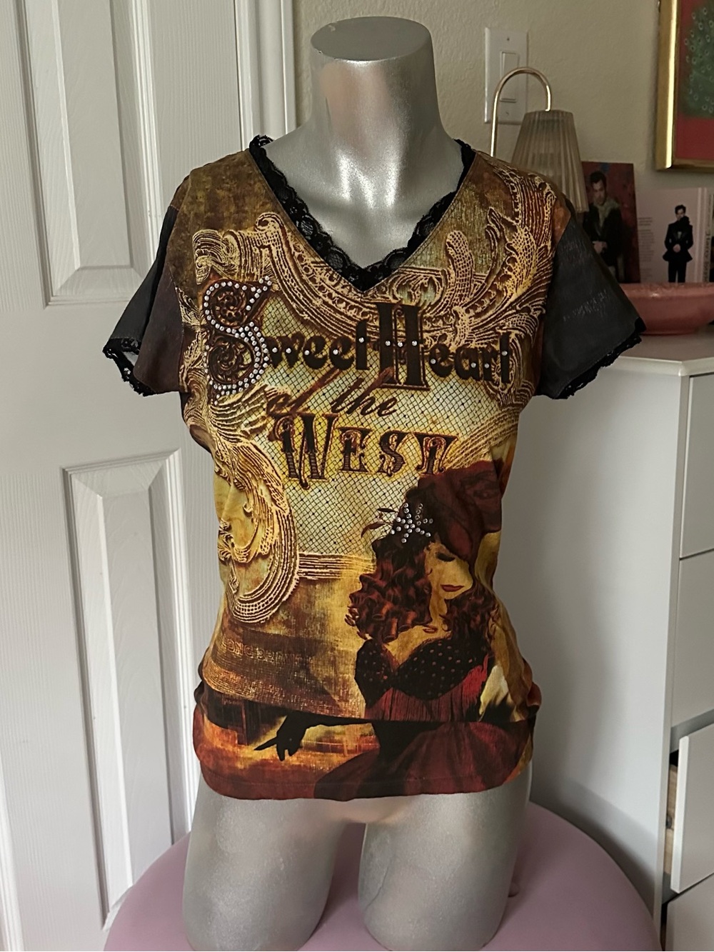 Bit & Bridle Yellow Rust & Black Sweetheart of the West Pinup Girl Graphic Tee